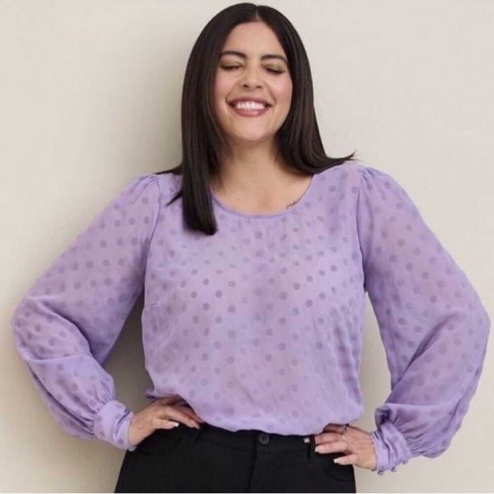 NWT Torrid Clip Dot polka dots lavender puff sleeve Long Stem Rose top SZ 1 NEW - Picture 3 of 10